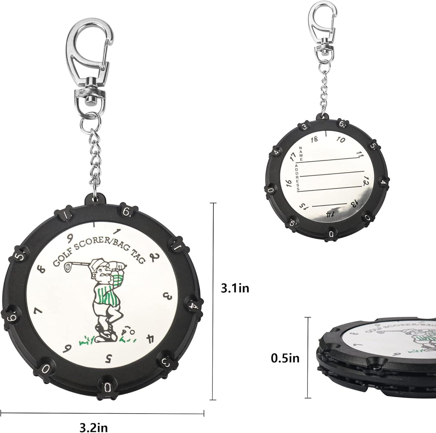 Golf Score Counter 18 Holes Golf Score Stroke Shot Counter Keeper Round Scoring Tag with Clip Keychain