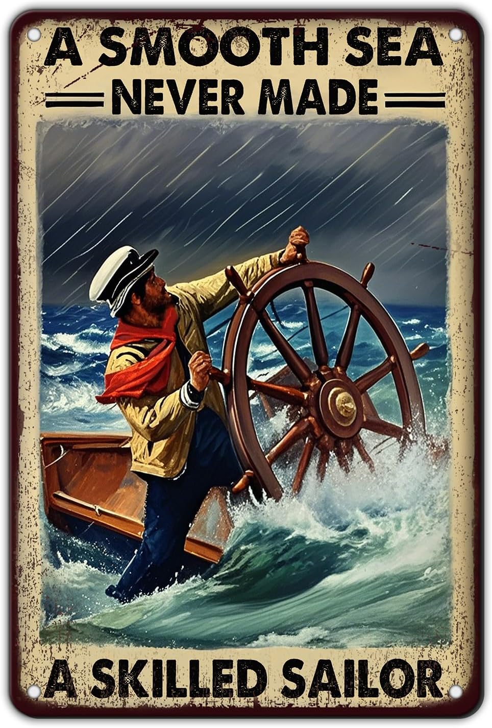 Vintage Tin Sign Metal Poster Plaque A Smooth Sea Never Made A Skilled Sailor Sailing Ship Poster Metal Sign Iron Painting Retro Wall Decor for Home Hotel Cafes Sign Gift 8x12 Inch