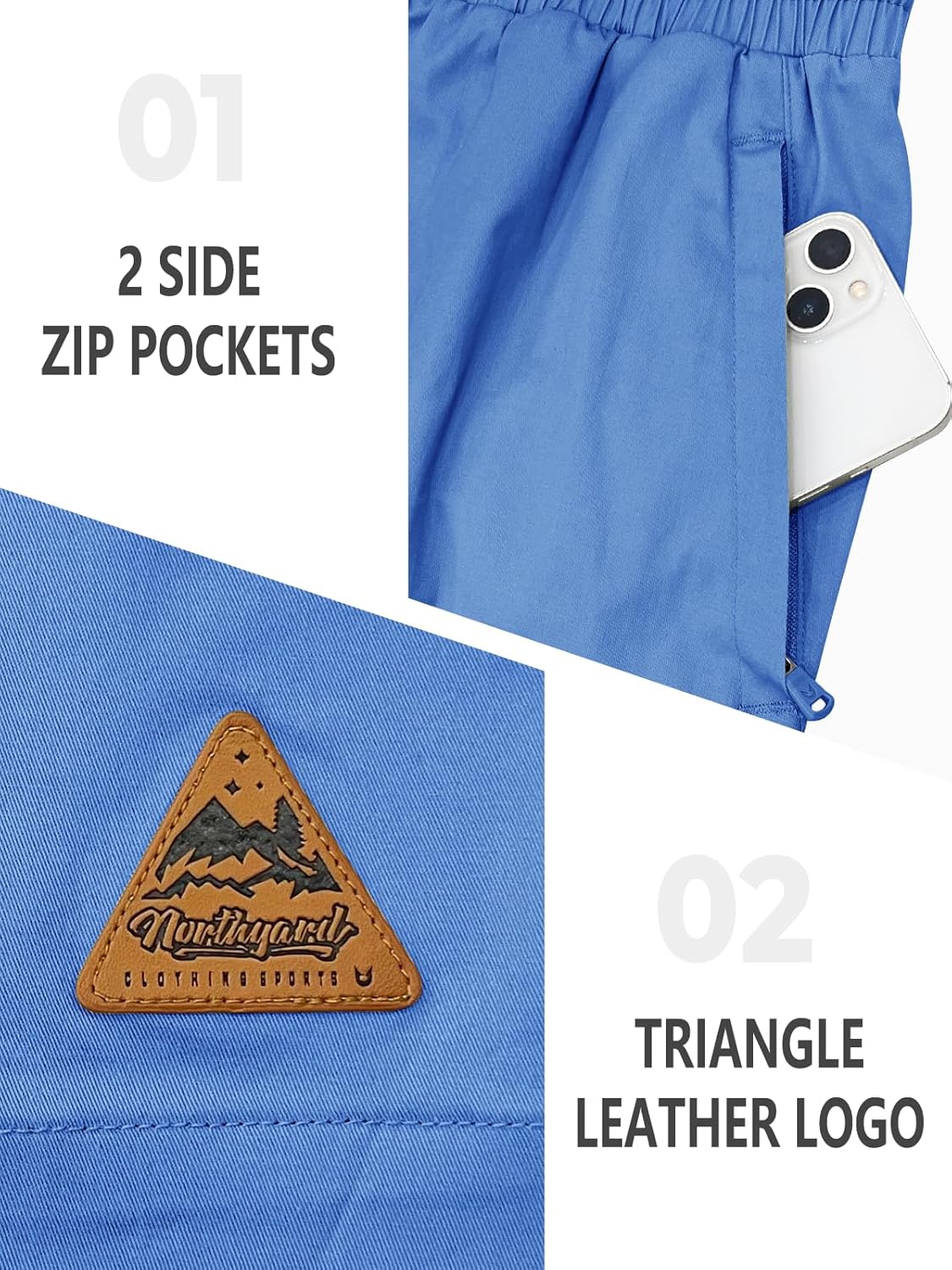 NORTHYARD Mens Casual Shorts-Cotton 9" Golf Hiking Drawstring Elastic Waist Work Shorts with Zipper Pockets