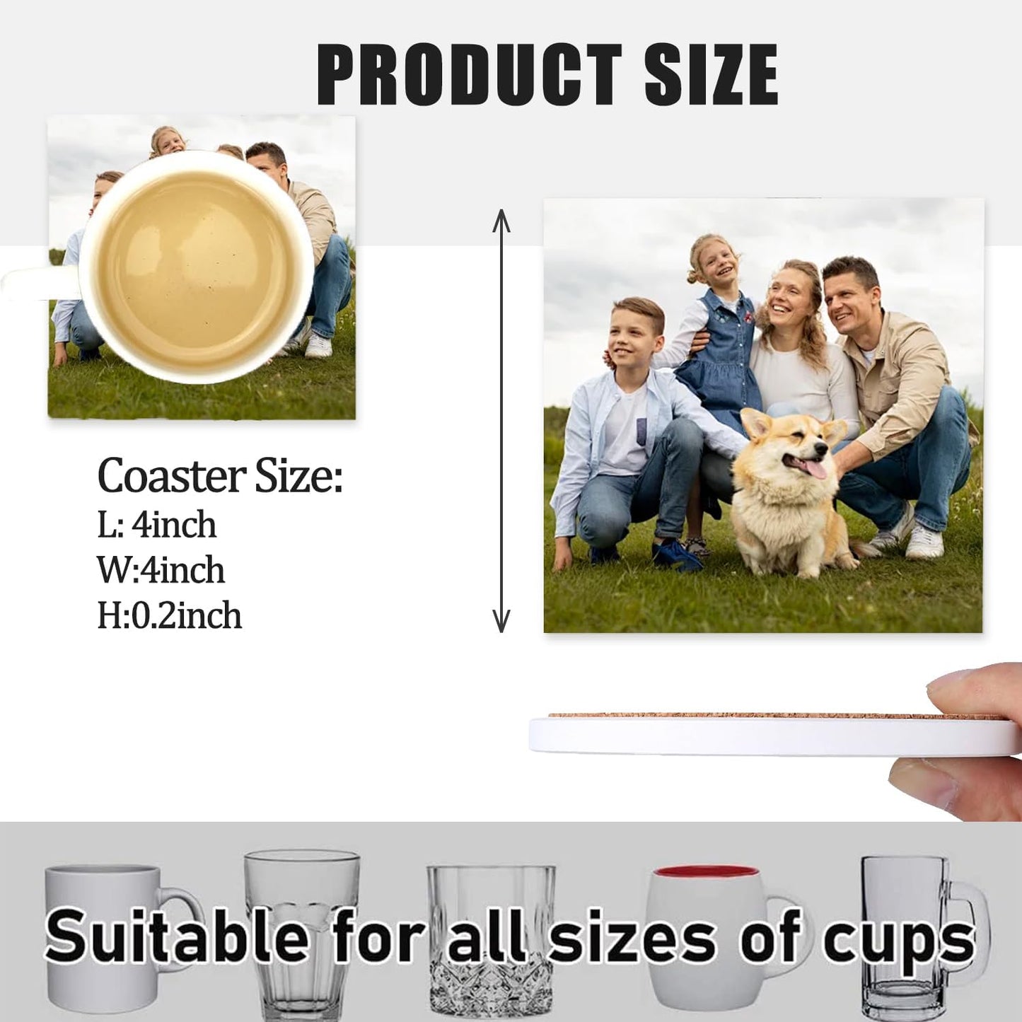 Custom Coasters, Personalized Ceramic Coasters for Crafts, Customized Drink Coaster with Your Photo, Text and Logo, for Weddings, Bars, Homes, Offices