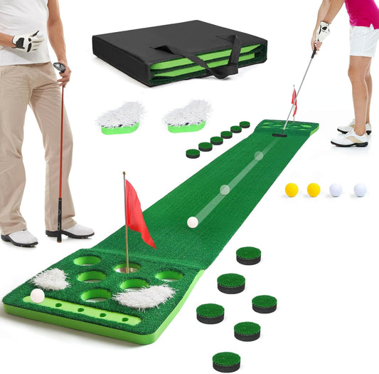 Golf Putting Game Set, Detachable Golf Putting Green Mat with 4 Balls, 2 Cups & Flags, 1 Portable Bag for Indoor & Outdoor Party Game Use