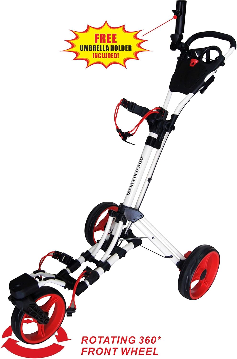 Golf Push Cart 3 Wheel with 360 Rotating Front Wheel, One Second to Open & Close, Lightweight Folding Golf Pull Cart with Foot Brake, Umbrella Holder, Cup Holder, & Storage Compartment
