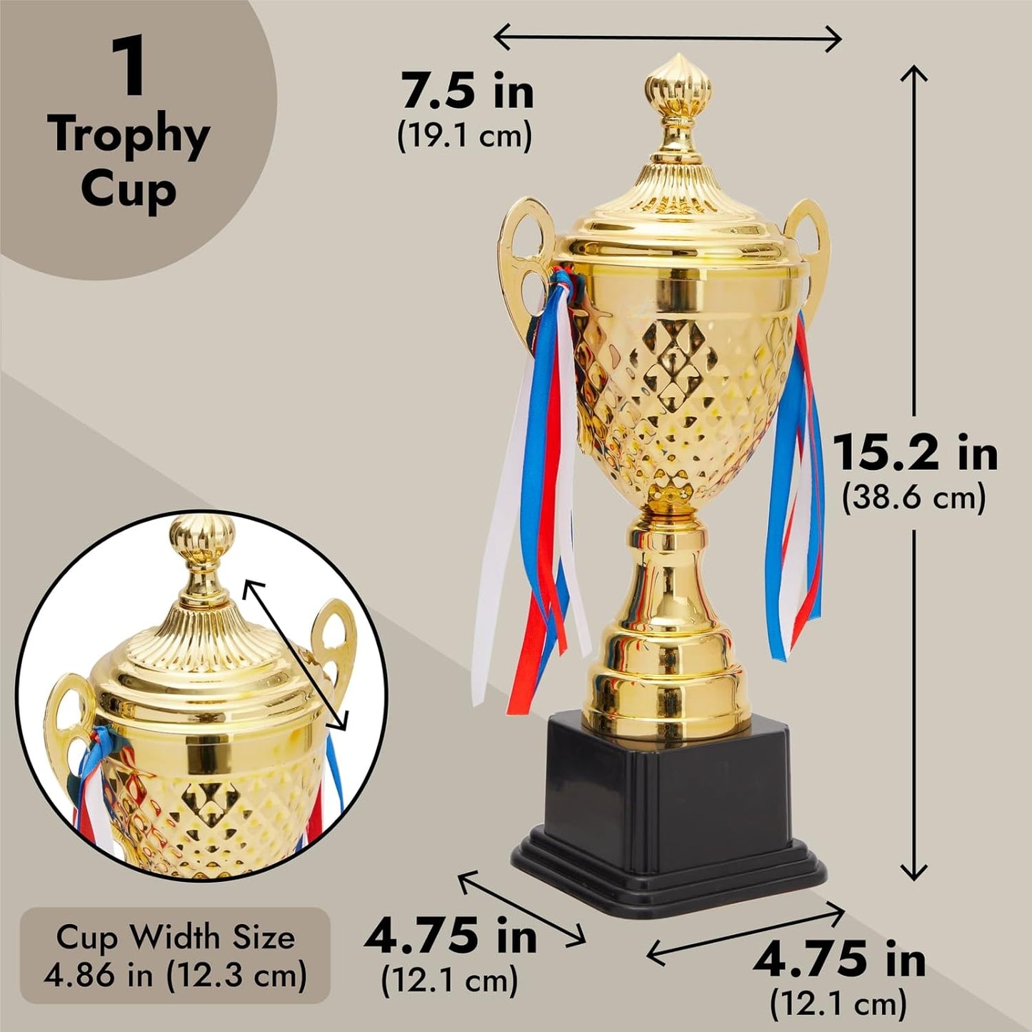 Juvale Gold Trophy Cup - Tournament & Championship Trophy Award - Versatile Awards for Soccer, Basketball & Golf - Rewards for Adults & Kids - 15.2 x 7.5 x 5 in