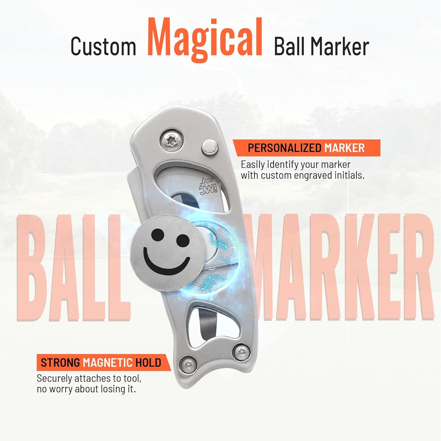 Indiana Metal Craft Switchblade Golf Divot Repair Tool Stainless Steel Personalized with 2 Ball Markers (1 Spare), Silver