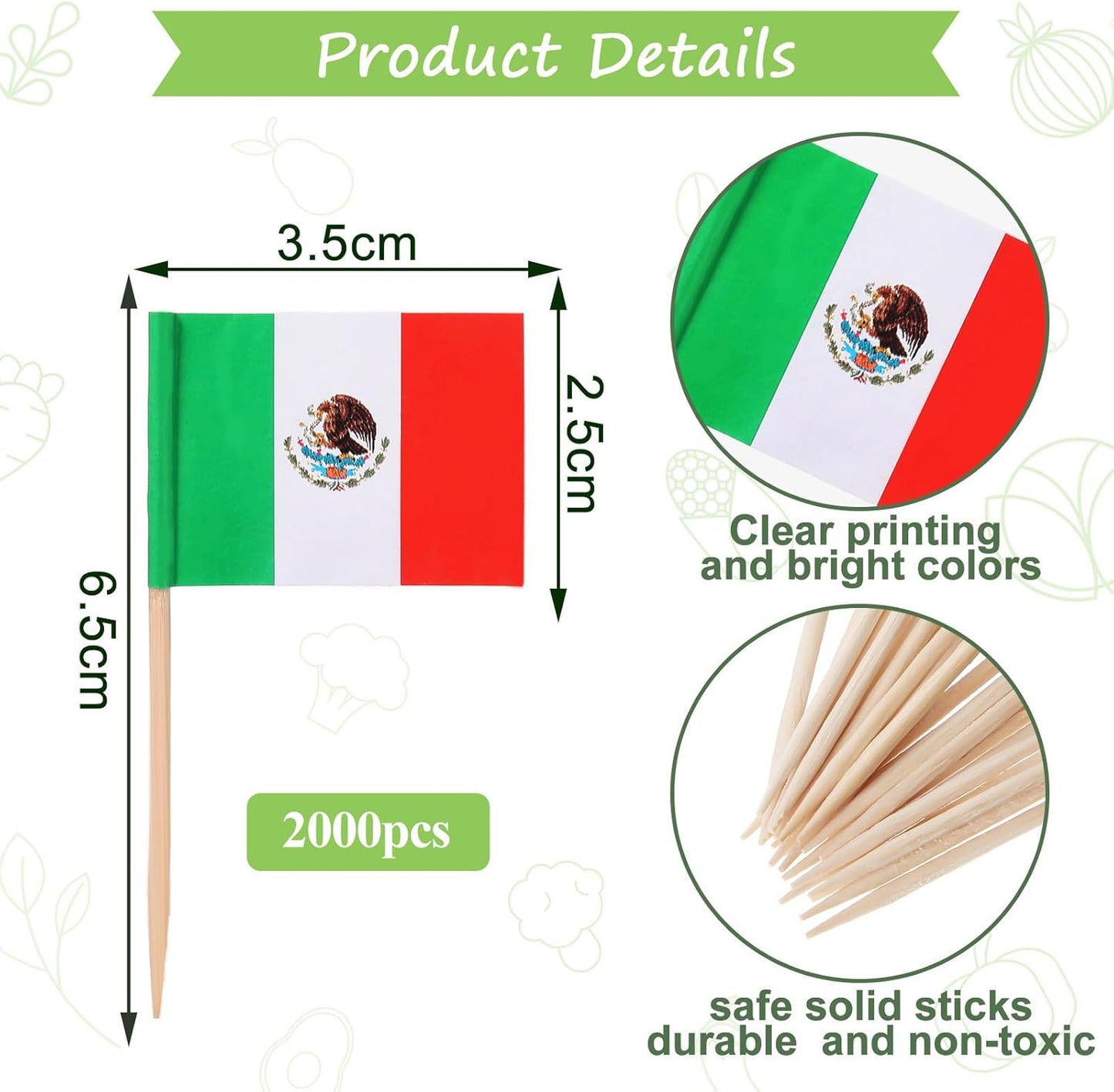 1000 Pcs Mexico Toothpick Flags, Mexican Flag Toothpicks, Cupcake Mexico Toppers, mini Stick Decorations Food Picks for National Day Party Birthday Cocktail Ice Cream Cake