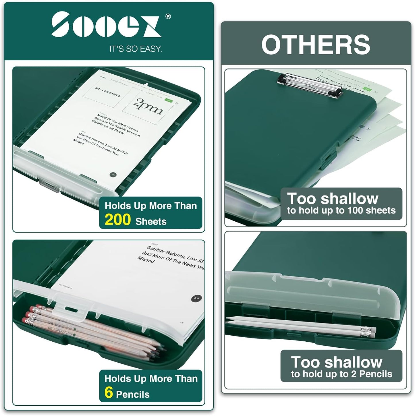 Sooez Clipboards with Storage, High Capacity Clip Boards 8.5x11 with Storage, Heavy Duty Nursing Clipboard Folder, Plastic Clipboard with Pen Holder for Women Teachers Work, School & Office Supplies