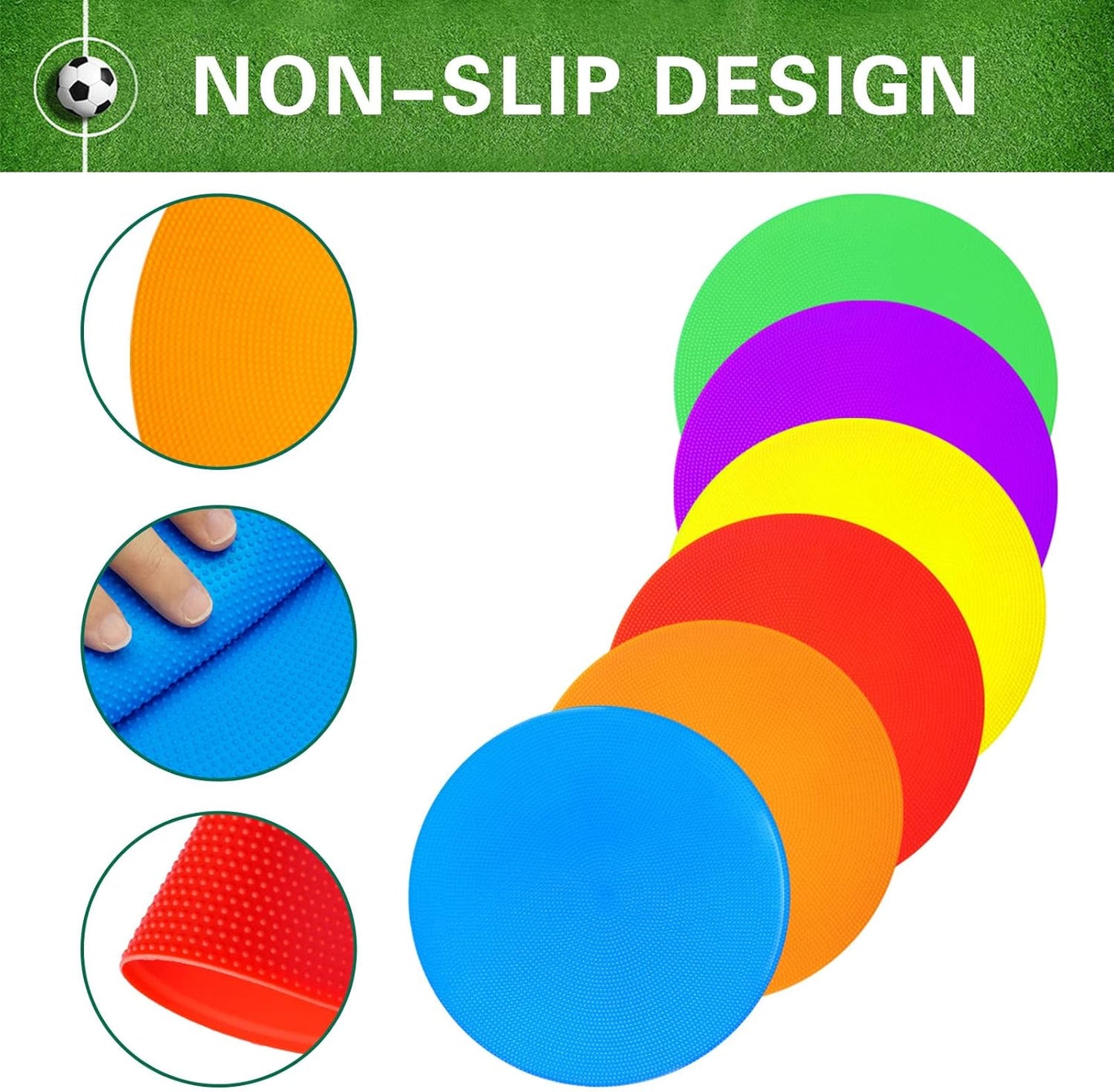 Poly Spot Markers 9 inch Non-Slip Rubber Agility Training Markers Floor Dots Flat Field Cones for Football, Soccer, Basketball, School Exercise Drills, Dance Practice