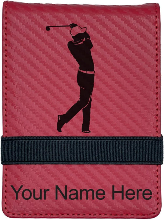 LaserGram Mini Padfolio with Notepad and Pen, Golfer Golfing, Personalized Engraving Included (Carbon Fiber Red)