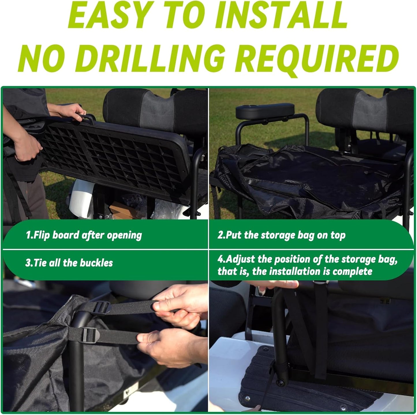 Golf Cart Storage Organizer, Sturdy Golf Cart Trunk Organizer, Collapsible for Yamaha,Club Car, EZGO Golf Cart, Pickup Truck Bed, Van, Adjustable Securing Straps, Foldable Cover Black