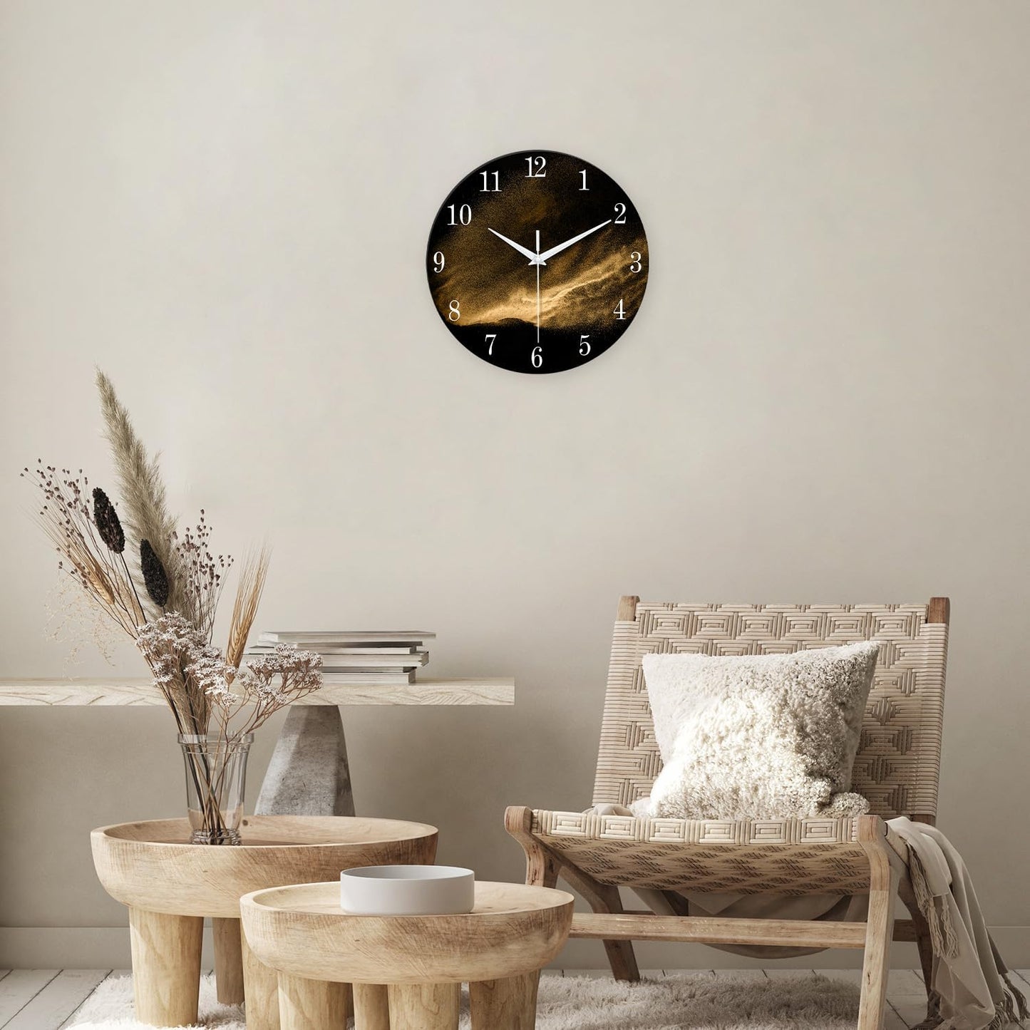 Black and Glod Wall Clocks for Living Room Decor Glass Wall Clock Battery Operated 16 Inch Silent Wall Clock Non Ticking
