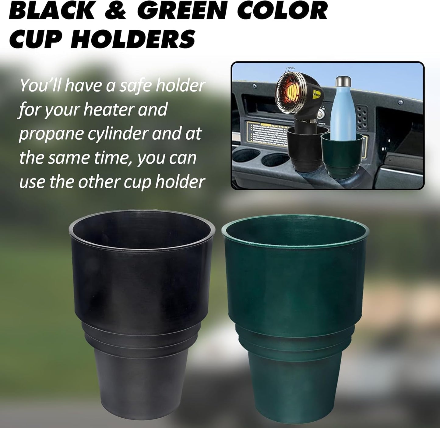 TonGass (2-Pack, 16.4 oz, Black & Green) Universal Fit Golf Cart Cup Holder Insert Drink Holder Compatible with EZGO Yamaha Club Car, Portable Propane Heater Golf Cart Accessories