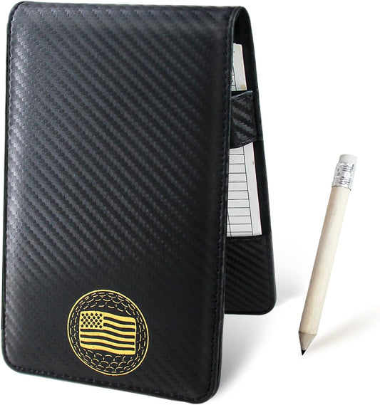 Leather Golf Scorecard Holder: USA Genuine Crazy Horse Leather Golf Yardage Book Cover with 1 Scorecard 1 Pencil Golf Notebook Back Pocket Cool Golf Gifts for Him Golfers Men