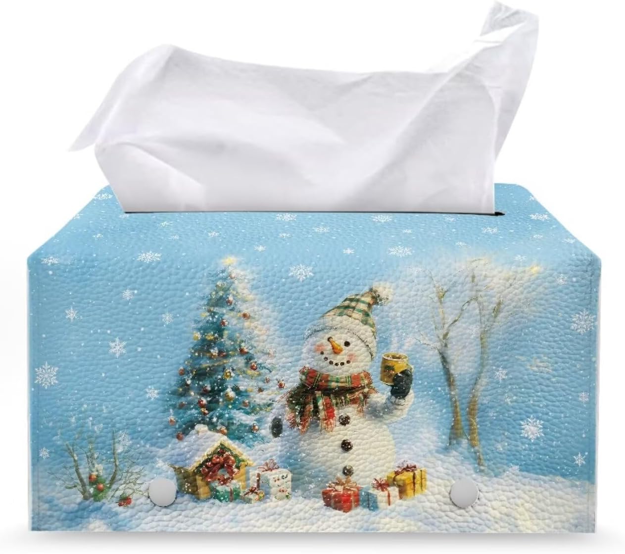 Cute Snowman Tissue Box Cover Christmas Tissue Box Leather Tissue Box Cover Rectangle 9x5x5 Modern Home Decor for Home Car Hotel Office Bathroom