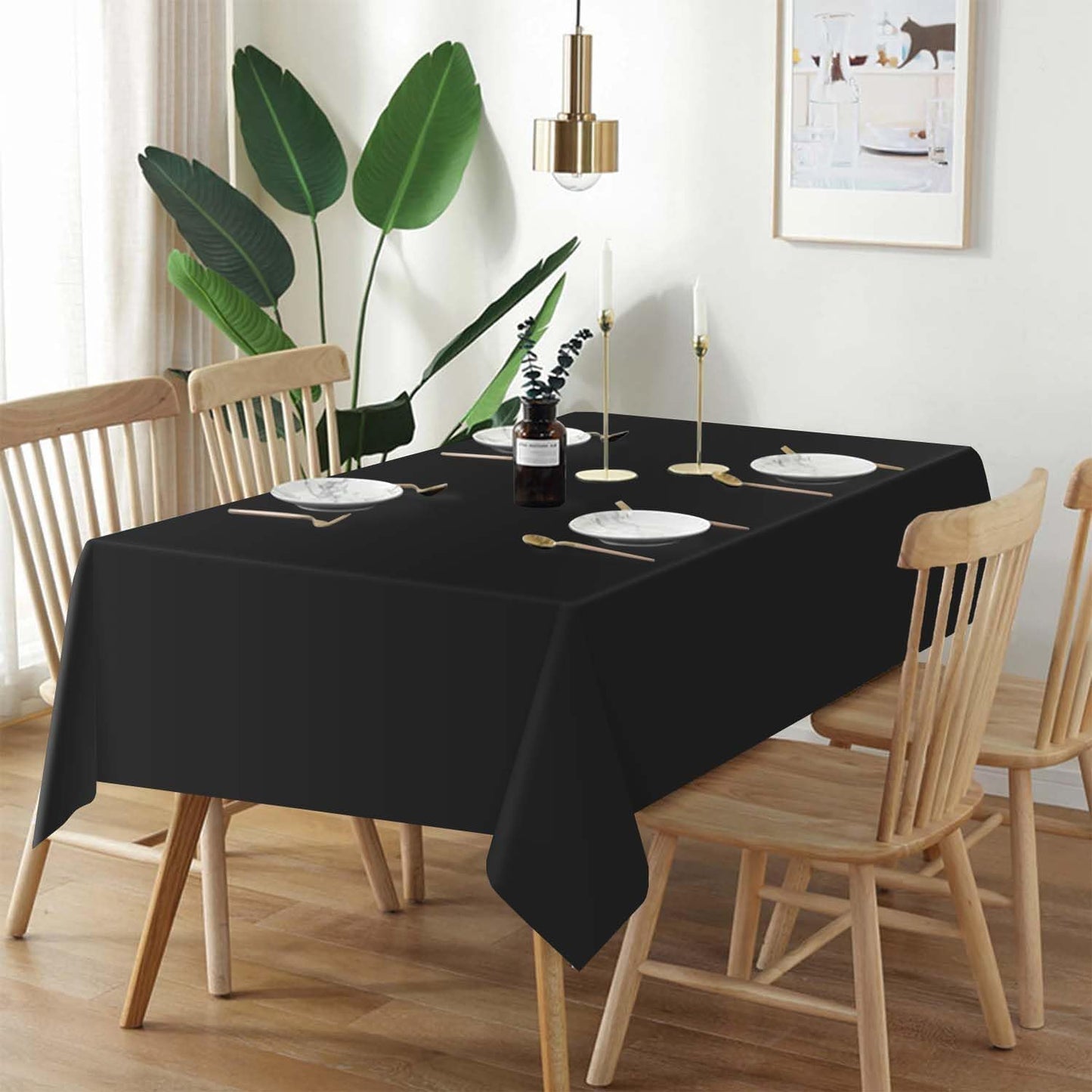 QIKSION Plastic Table Cloth Disposable 2 Pack, 54 x 108 Inch Tablecloths for Rectangle Tables, Black Plastic Table Cover