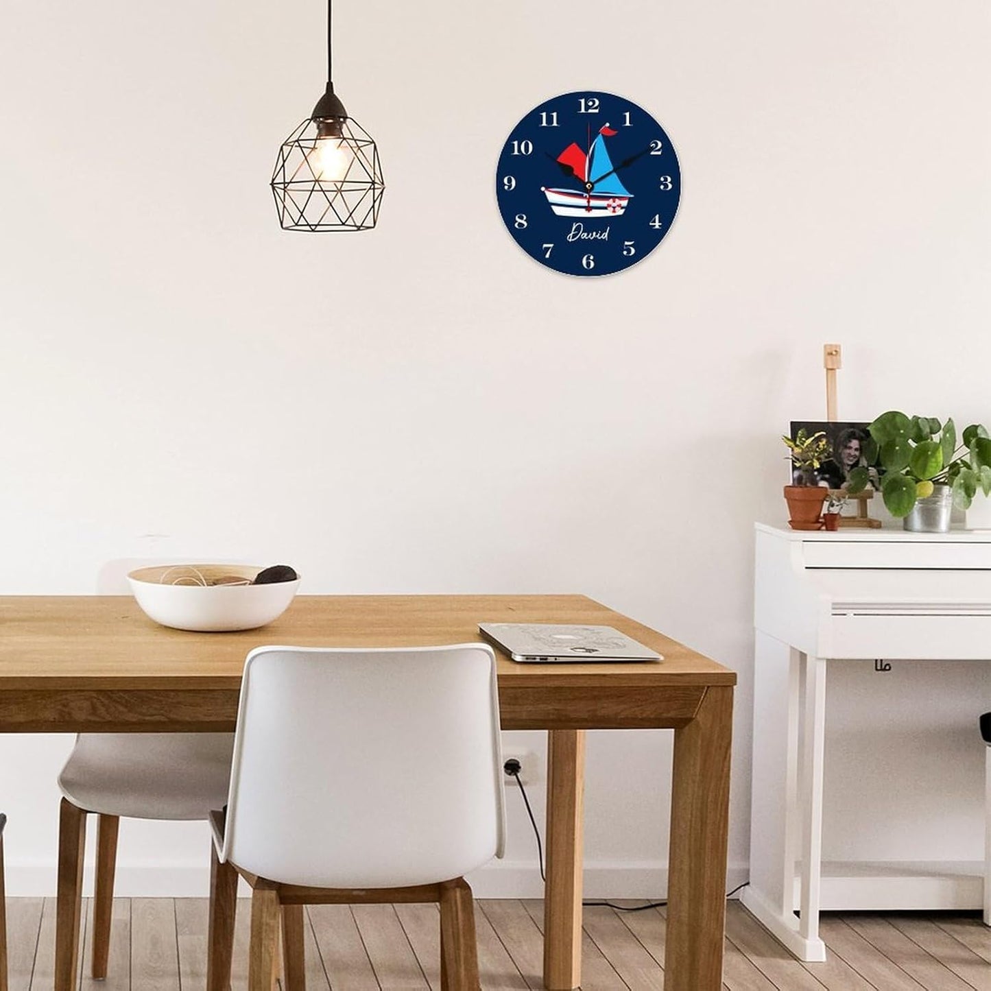 Personalized Boat Kids Wood Wall Clocks Rustic Battery Operated 10 inch Non Ticking Wall Clock for Kids Rooms Boys Girls,Nursery Wall Clock,Custom Kids Clock with Name,Birthday, Style-9