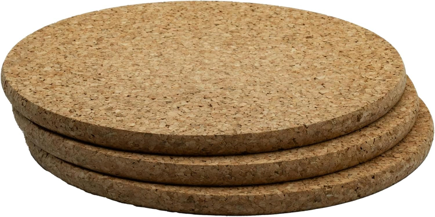 Go4Cork Cork Round Trivet Set - 195x10mm (7.68"x0.39"), Pack of 3 | Heat Resistant, Reusable, Easy to Clean | Ideal for Kitchen & Dining