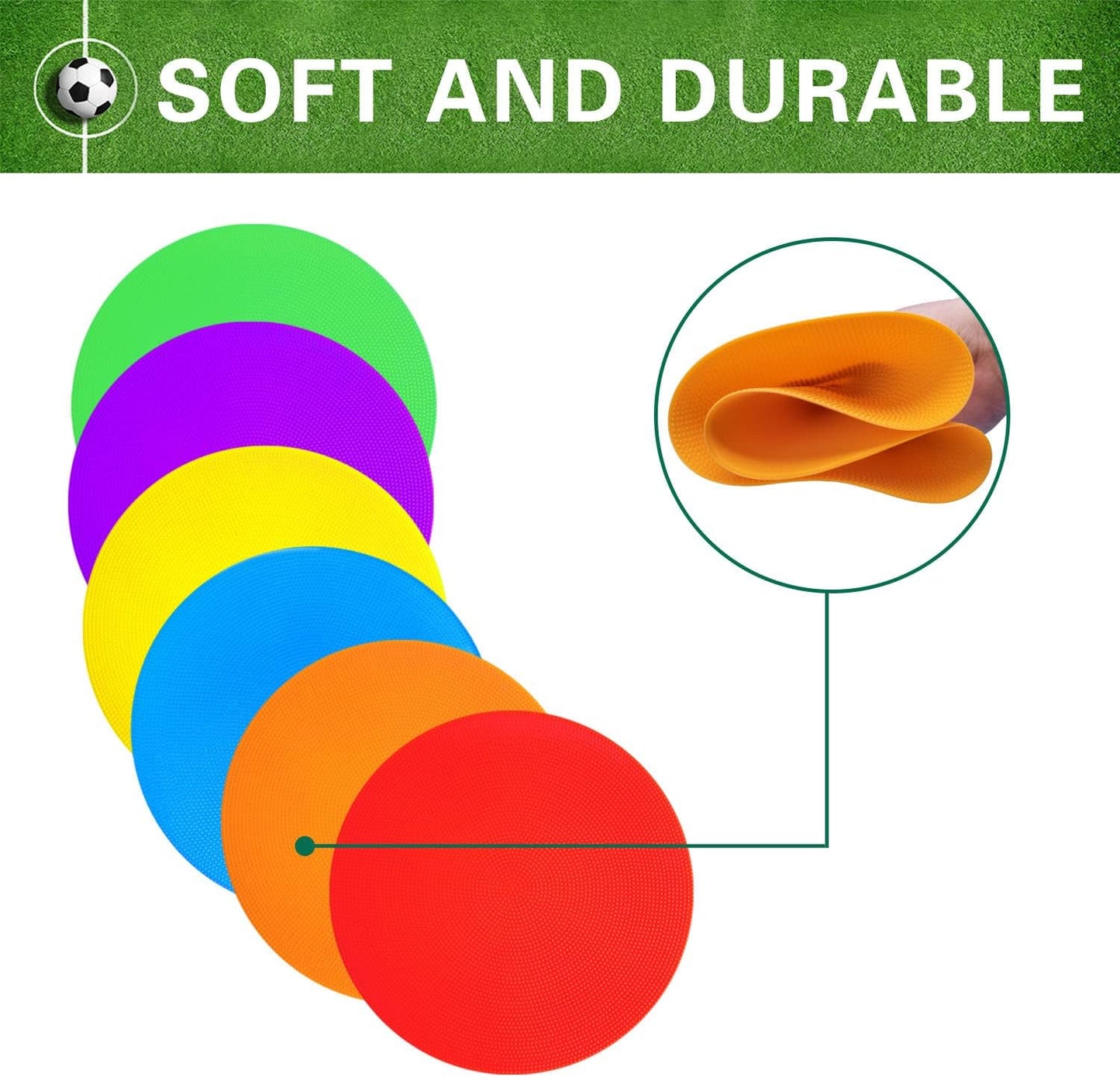 Poly Spot Markers 9 inch Non-Slip Rubber Agility Training Markers Floor Dots Flat Field Cones for Football, Soccer, Basketball, School Exercise Drills, Dance Practice