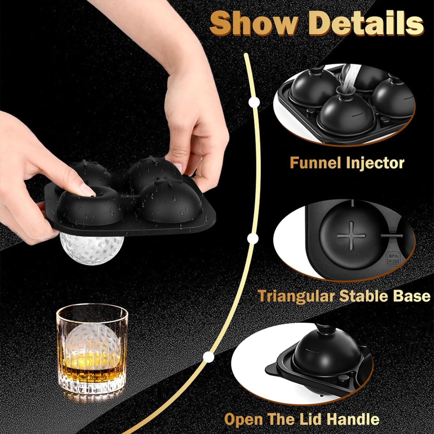 Golf Ball Ice Cube Mold 2.1 Inch Large Silicone Golf Ball Ice Cube Molds Fun Shapes Craft Sphere Ice Molds Novelty Christmas Gifts Stuff for Men Women Cocktails, Bourbon,Brandy, Whiskey(1, Golf Ball)