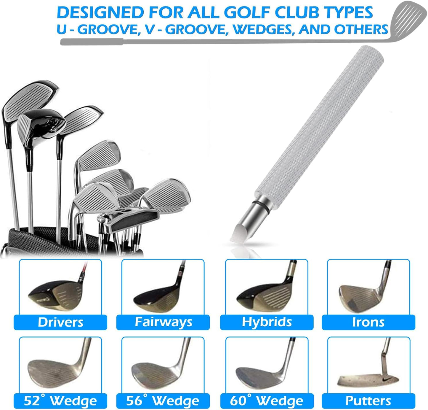 Golf Club Grove Sharpener,Golf Club Grove Cleaner, Re-Grooving and Cleaning Tool for Wedges and Irons, Optimal Backspin on Golf Ball for Precision Shots 5 Colors to Choose from