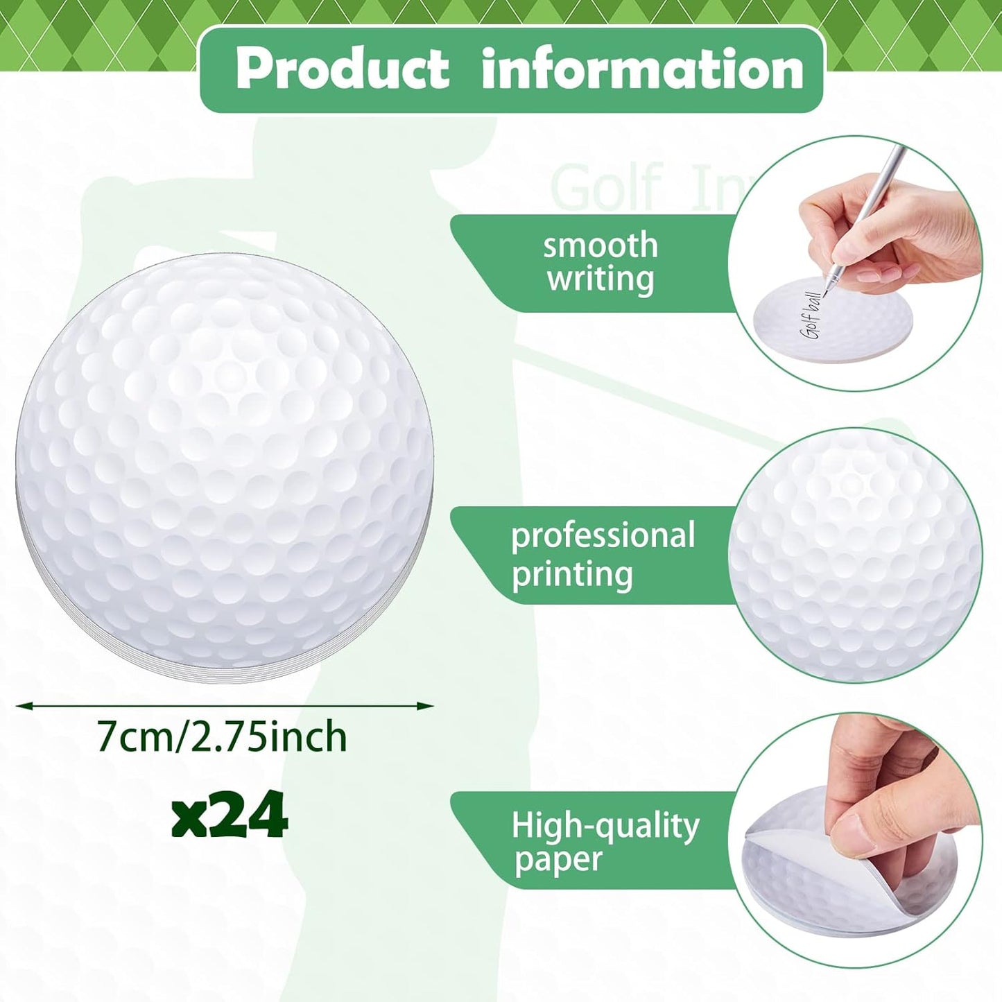 Chuangdi 24 Pcs Golf Sticky Notes Golf Ball Notepad Party Favors for School Office Coworkers Students Stationery Party Supply