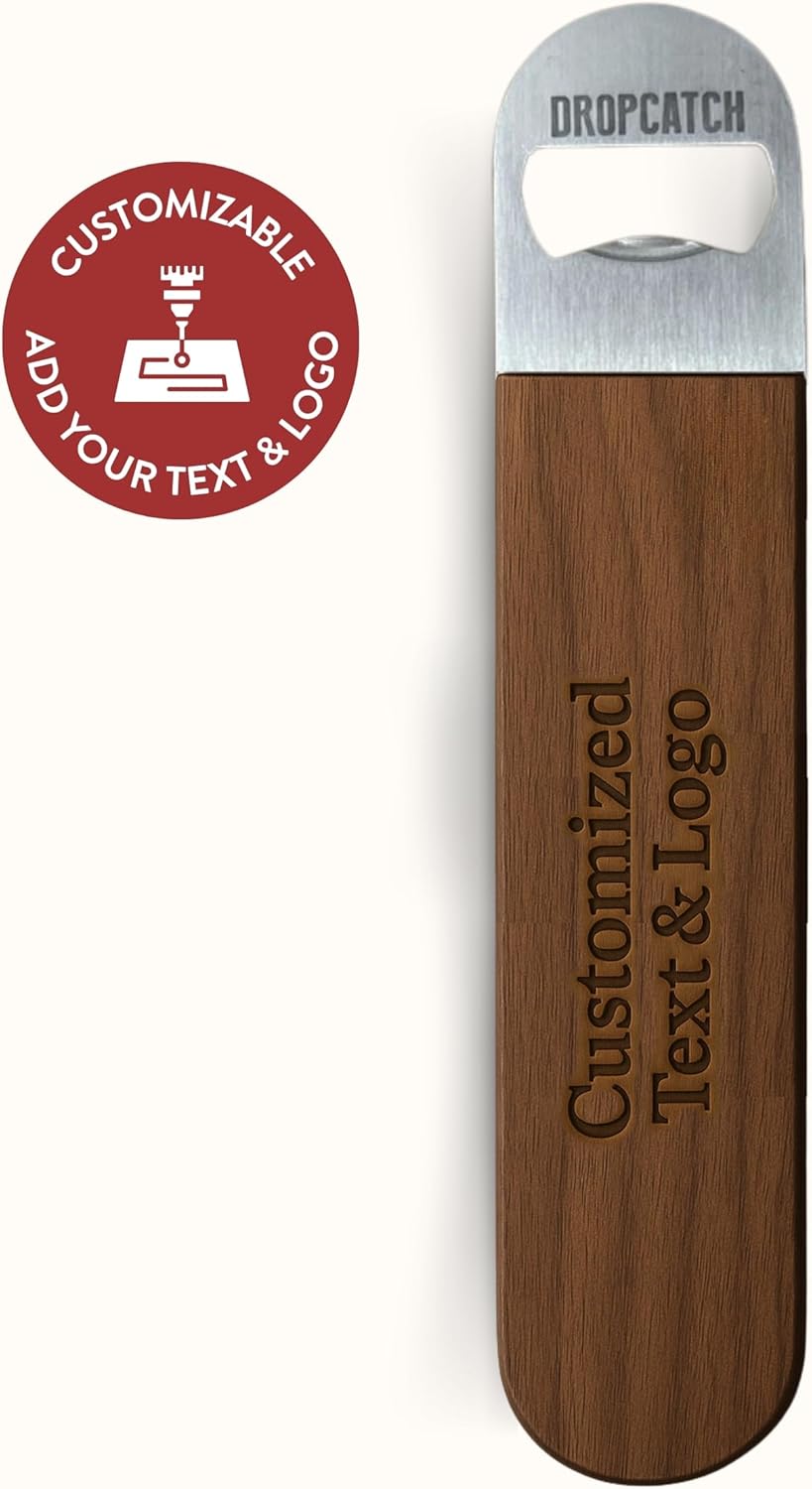 Handheld Bar Blade Bottle Opener | Customizable Flat Beer Cap Bottle Opener | Bartender or Home Tool | Heavy Duty Stainless Steel & Walnut | Custom Engraving Available | 7” x 1.5”