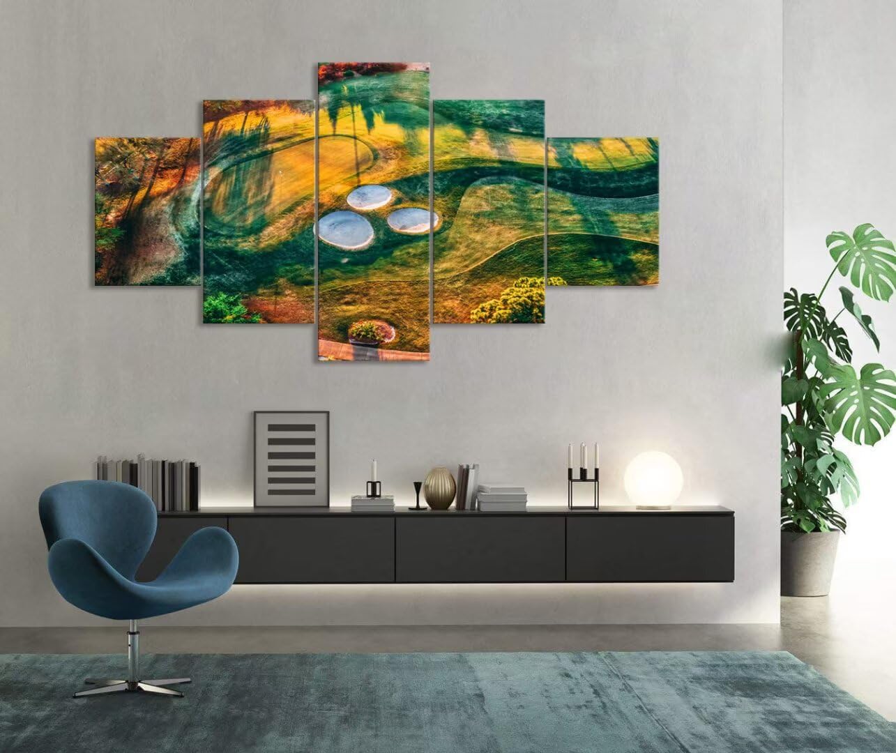 chenchenArt Florida Regatta Bay Golf Course Wall Art for Living Room Bedroom Bathroom Home Decorations Golf Course Pictures Posters Canvas Prints Modern Artwork Framed Ready to Hang(50''W x 24''H)