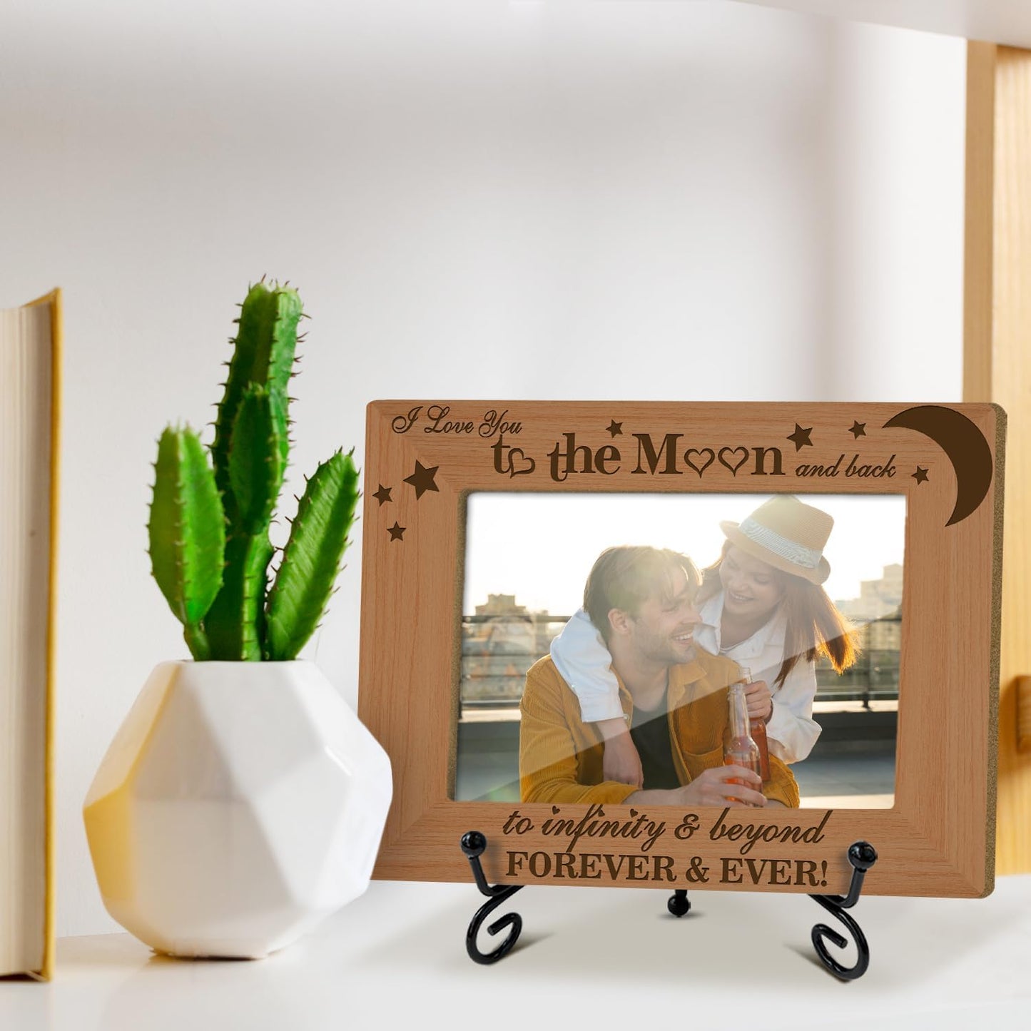 Couples Picture Frame, Wooden Photo Frame with Stand, Anniversary for Gifts Engagement Wedding Gifts for Boyfriend Girlfriend Wife Husband, Home Office Desk Decor Photo Frame Tabletop Display -xk31