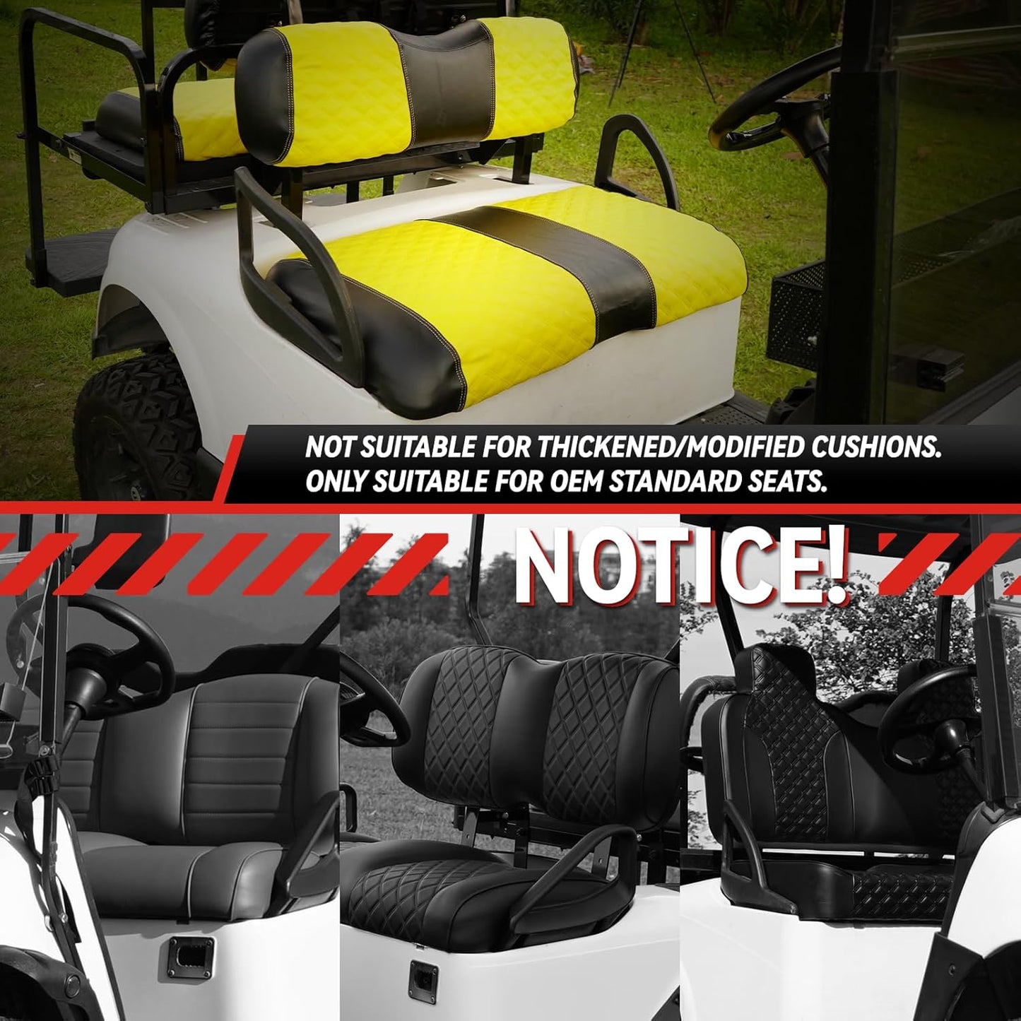 Golf Cart Seat Covers for EZGO RXV 2008 Up Front OEM Universal Seat Cushion, Marine Grade Vinyl Leather EZGO RXV Seat Covers/Easy to Install-Yellow (2PCS)