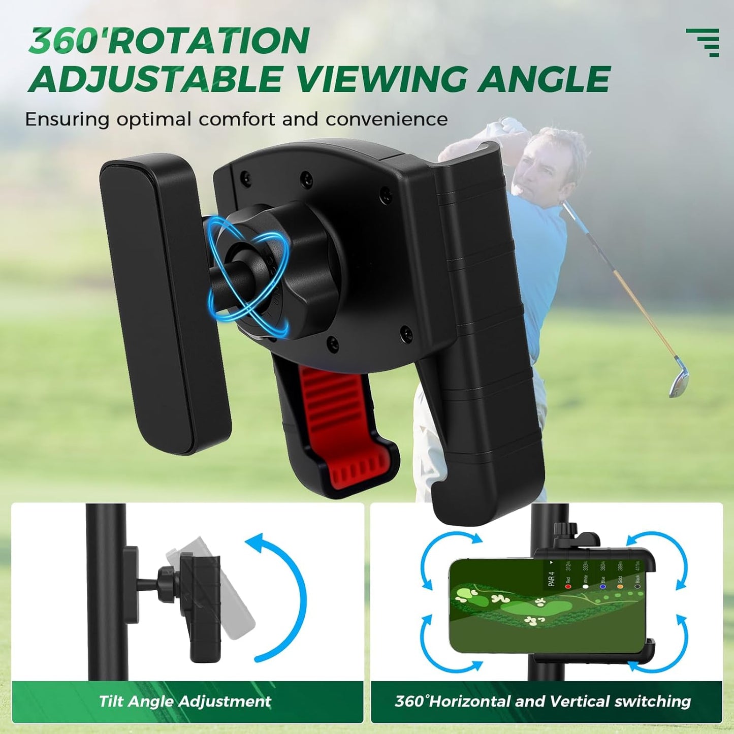 Magnetic Golf Cart Phone Holder, 360° Adjustable Ultra Strength Magnetic Mount Compatible with Club Car EZ-GO Yamaha, The Perfect Golf Accessory Gift for Golfers