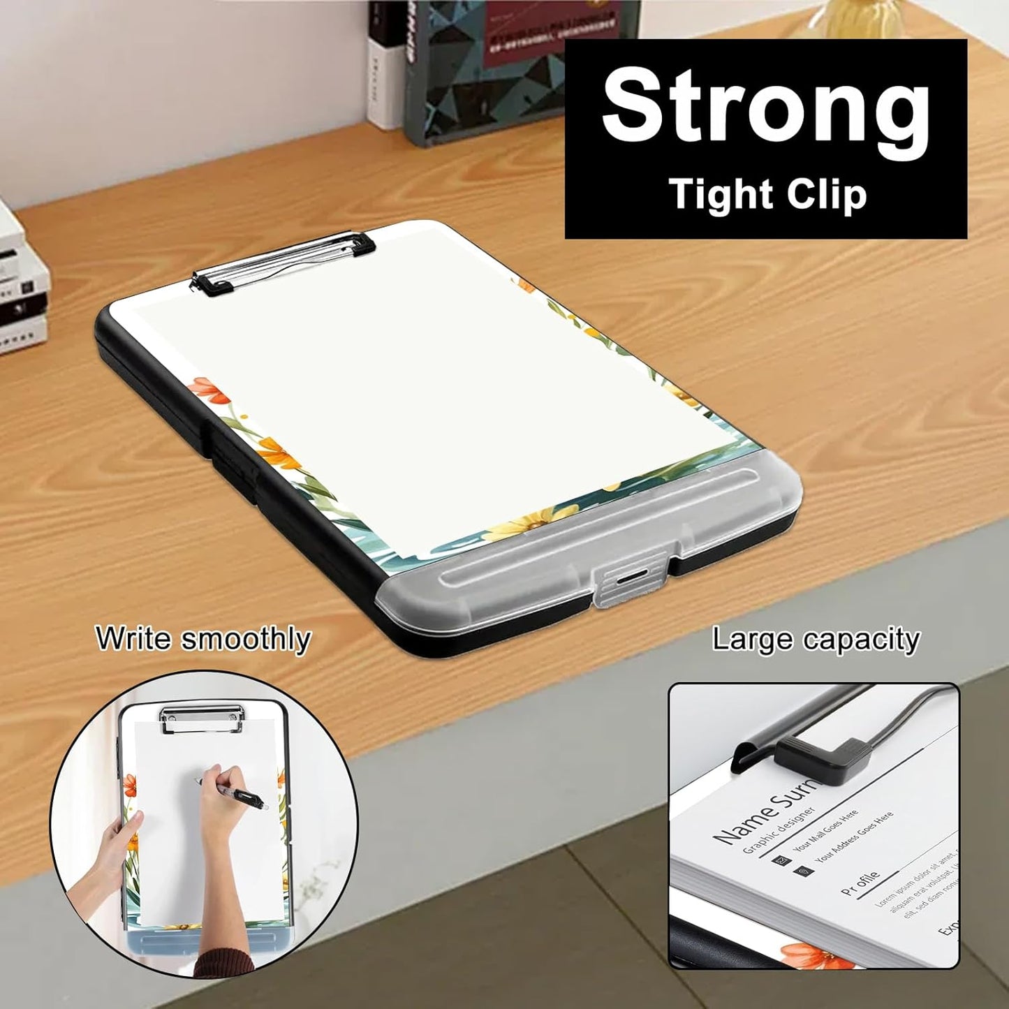 Clipboard with Storage - Large Capacity,Nursing Clipboard with Pen Holder,Heavy Duty,Plastic Side-Opening Folder for Teacher,Nurse - Sea Otter Flowers