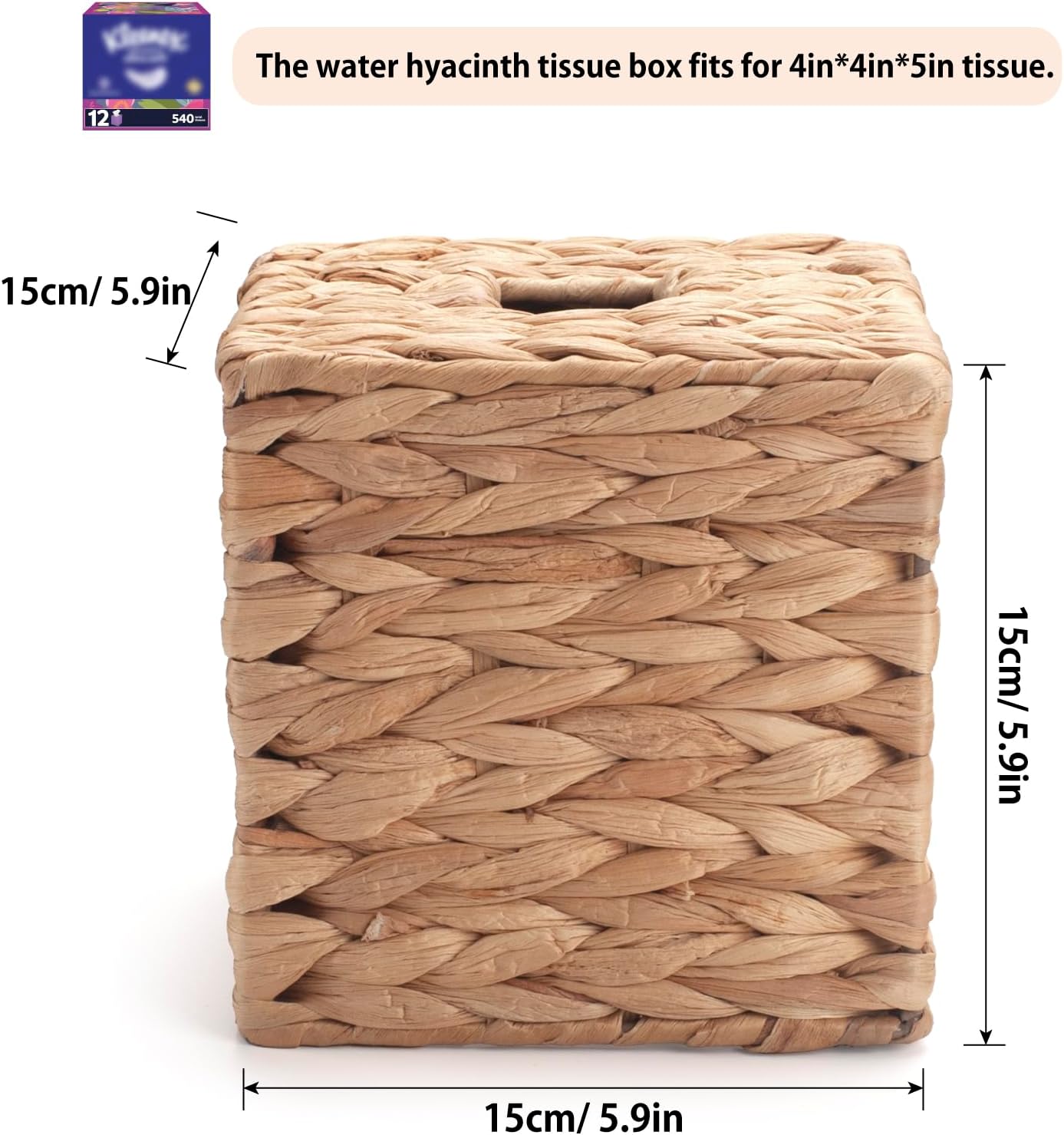 Tissue Box Cover Square, Rattan Tissue Box Holder -Boho Decorative Woven Facial Tissue Holder on Table and Bathroom by YANGQIHOME, 5.9" L x 5.9" W x 5.9" H