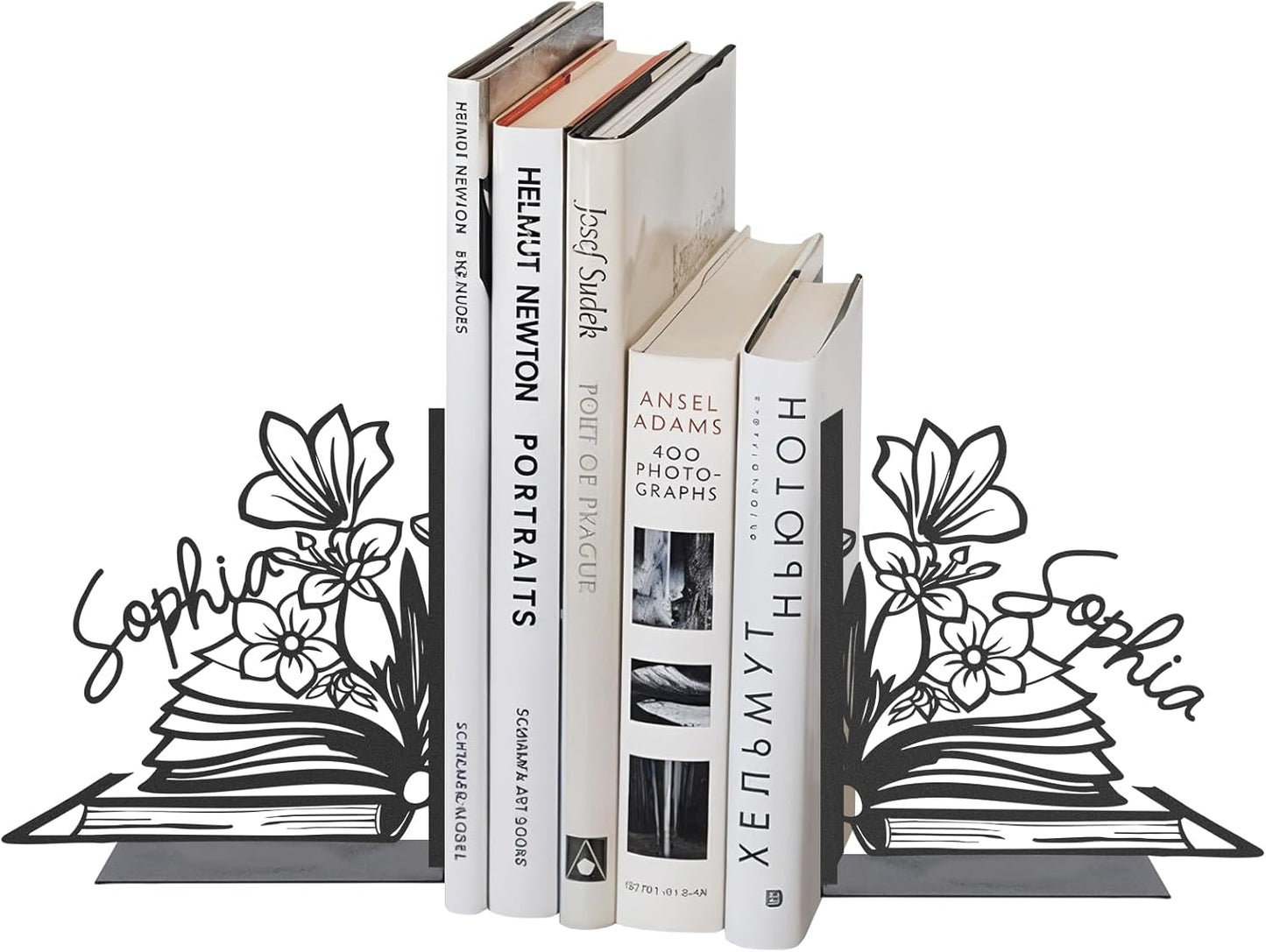 Personalized Flower Book Ends for Shelves 2 Pcs, Custom Name Metal Book Holders, Unique Bookends for Heavy Books, Non-Slip Book Stopper, Home Office Desk Bookshelf Decor, Customized Gifts