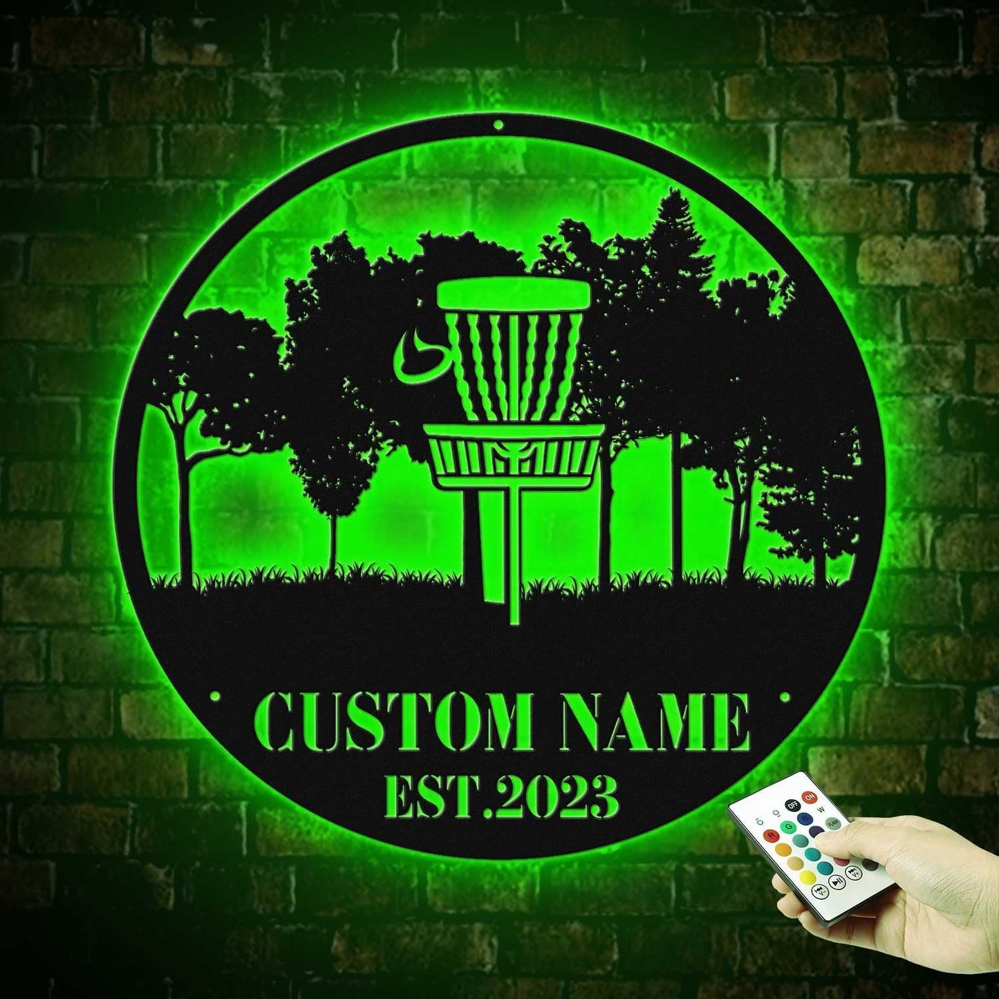 Custom Disc Golf Basket LED Metal Wall Art – Personalized Metal Sign with Remote, Sports Wall Decor for Boys Room, Game Room Gift for Men, Disc Golf Lover Present Model-Disc02