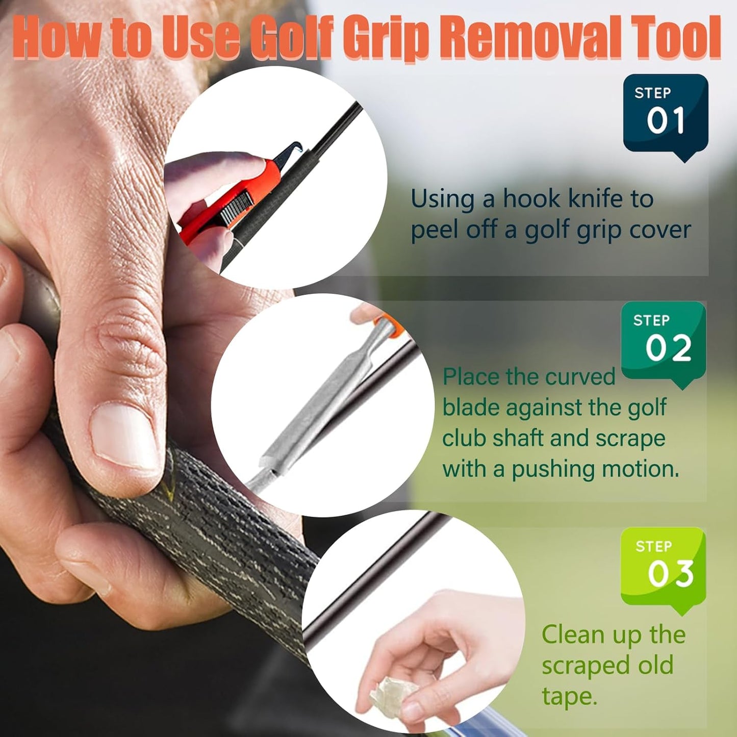 TRINKA Golf Grip Tape Stripper Remover Tool Kits, Golf Grip Tape Remover with Golf Grip Removal Tool Hook Knife, Tape Stripper Remover for Regripping Graphite/Steel Shaft, Golf Club Grip Repair Kit