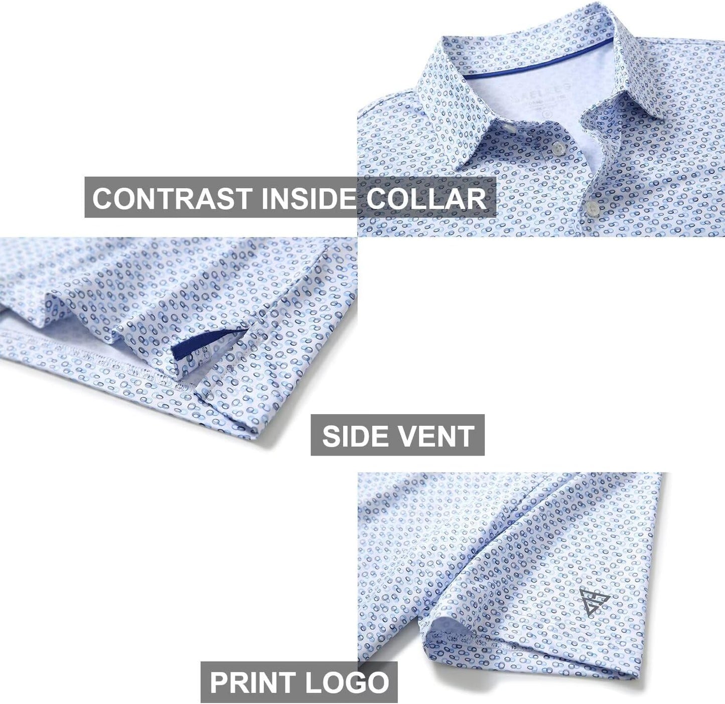 Golf Shirts for Men Dry Fit Short Sleeve Print Performance Moisture Wicking Polo Shirt