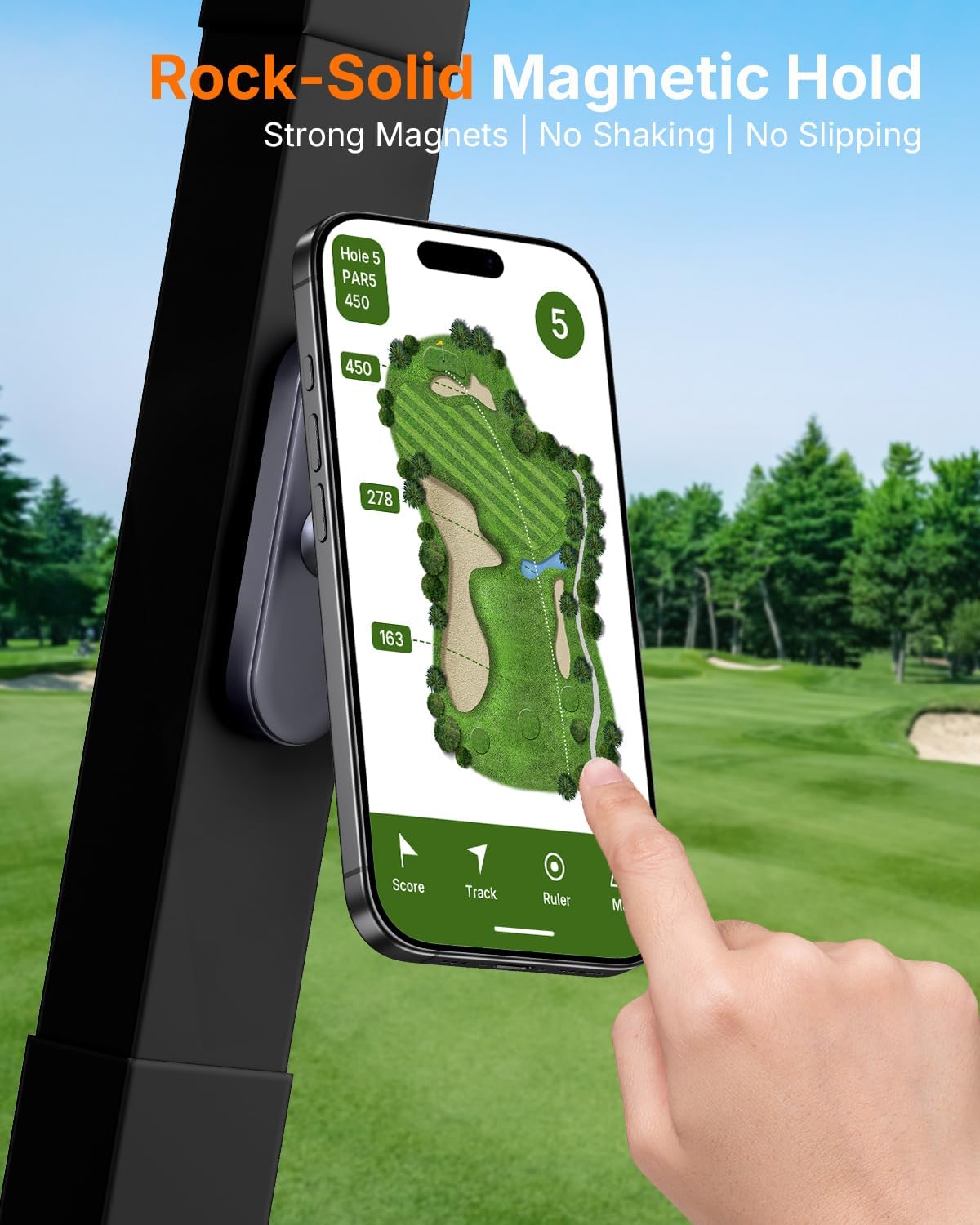 WOSPORTS Magnetic Golf Cart Phone Holder, Golf Cart Phone Mount for iPhone 16 Pro Max 15 14 13 12 Plus