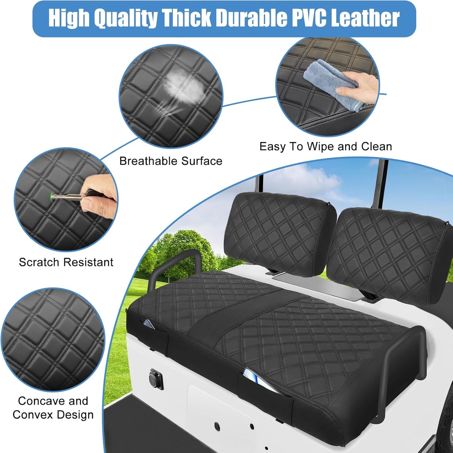 Golf Cart Seat Cover for Yamaha G22 G19 G16 G9 G2, Golf Cart Front Seat Cover Fit OEM Ordinary Seat Cushion, Concave and Convex Design Appearance, Thick Vinyl Leather Comfortable/Breathable