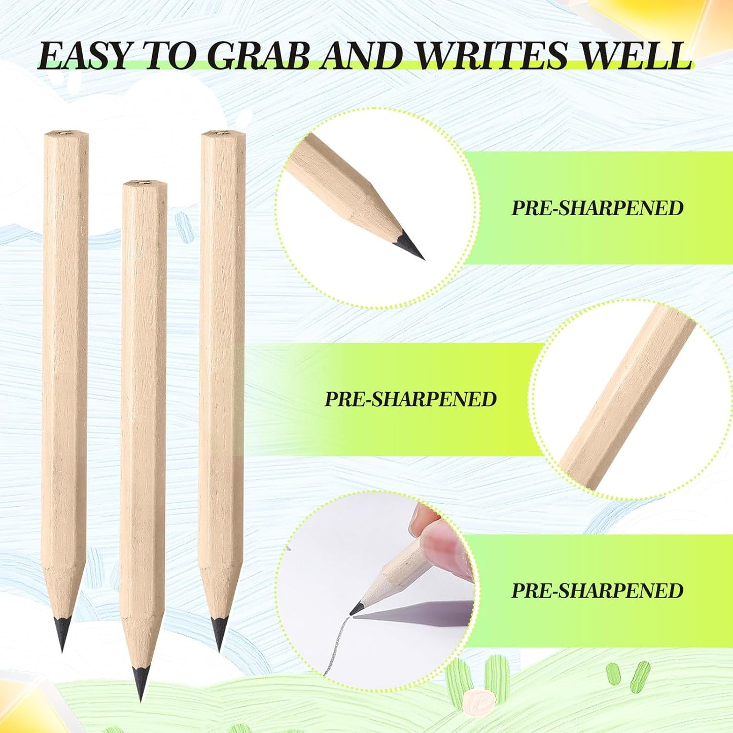 Yexiya Golf Pencils Bulk Half 2 HB 3.5 Pre Sharpened Hexagonal Yellow Wood Mini Pencils for Party Favors Kids School Classroom Office Supplies(80 Pcs)