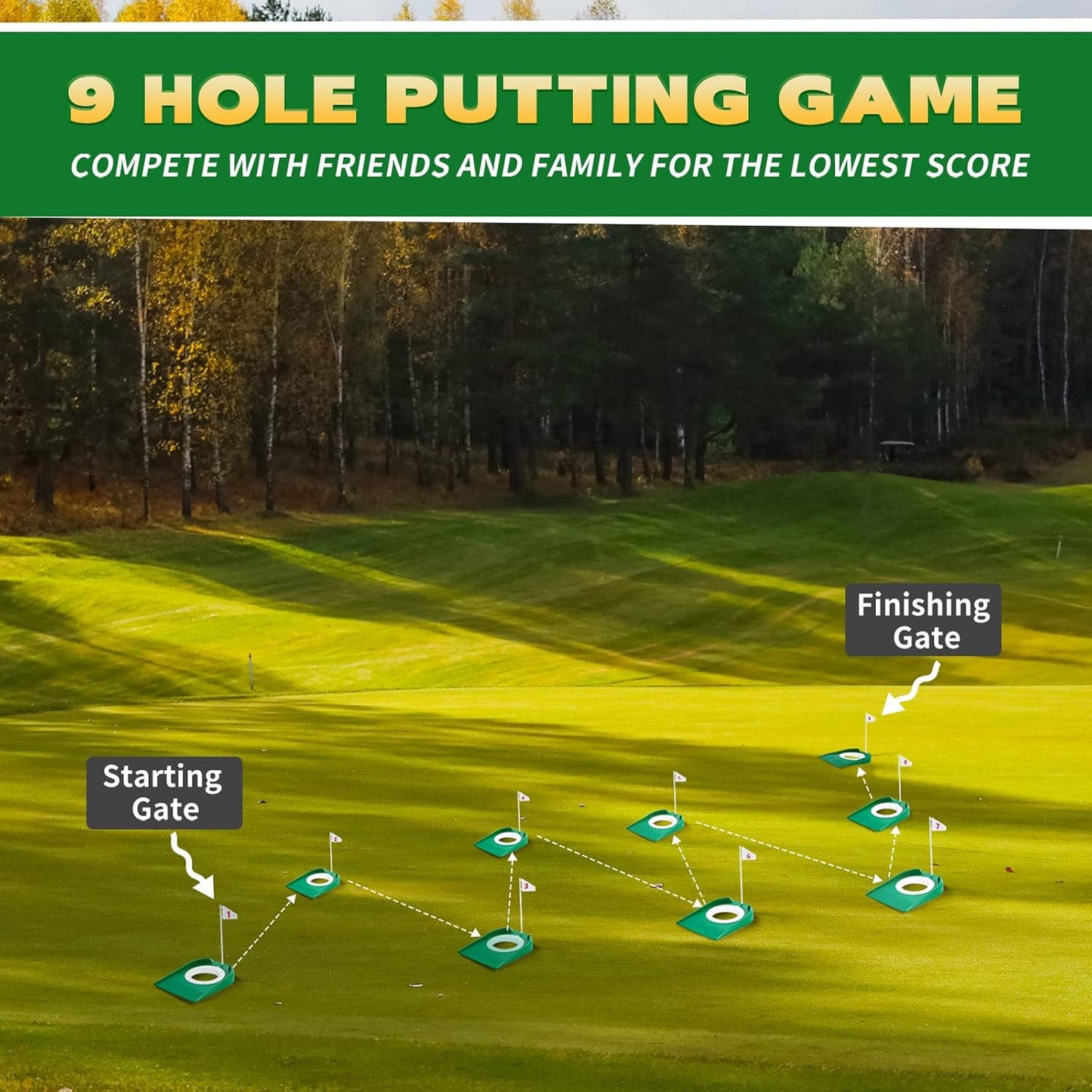 Sotiff 9 Pack Golf Putting Cup and Flag Plastic Golf Hole Training Aids Training Putters for Indoor Outdoor Men Women Office Backyard Garage Accessories