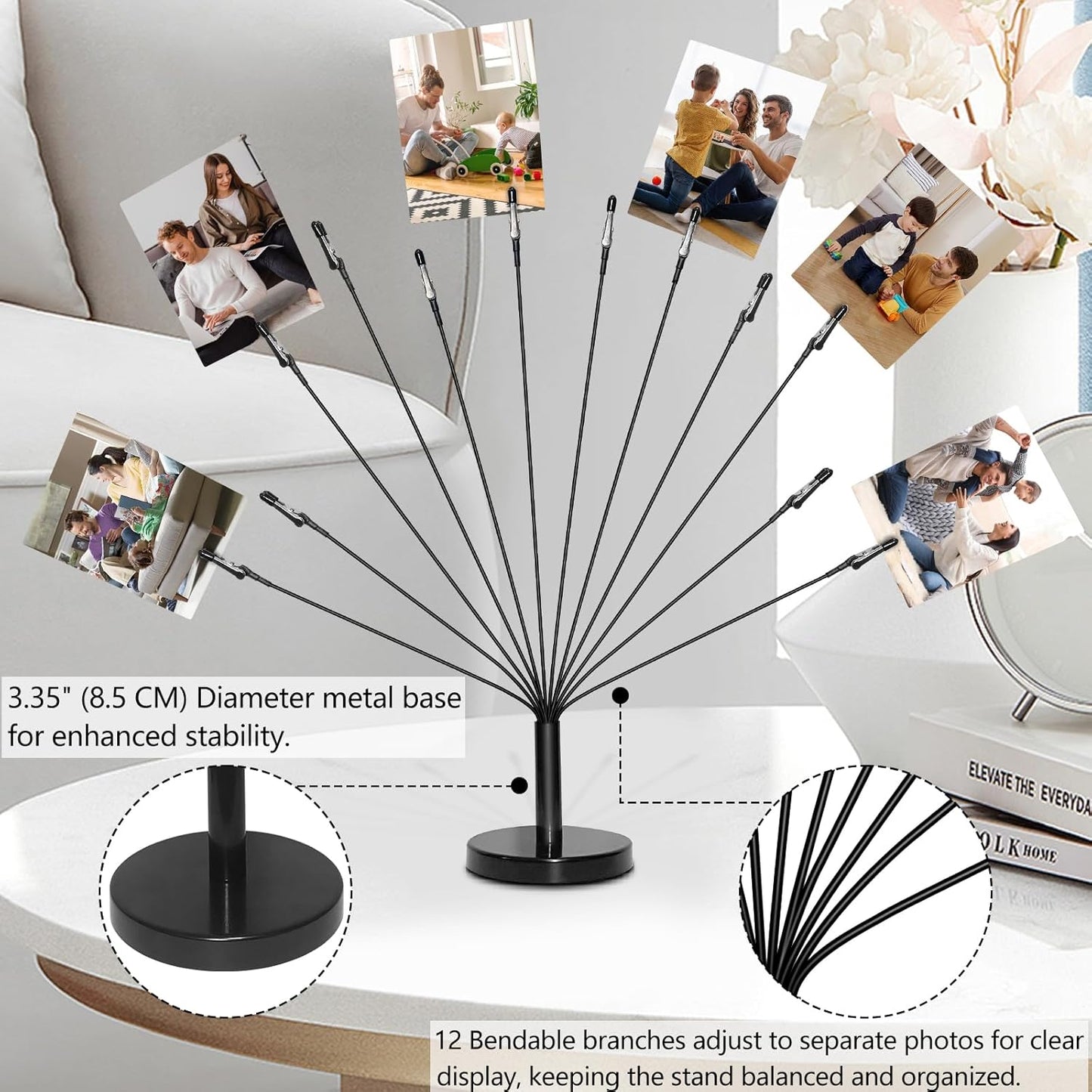 Photo Tree Holder with Metal Base,12 Clips Flexible & Durable Branches Money Trees Gift Card Holder with Clips,Picture Trees to Hold Photos for Christmas Wedding Greeting Birthday Party Gift