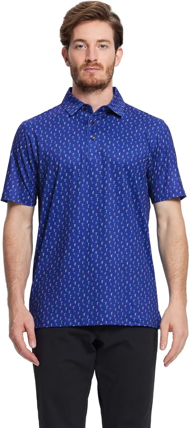 Golf Shirts for Men Dry Fit Short Sleeve Print Performance Moisture Wicking Polo Shirt