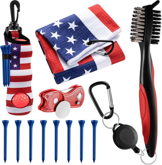 Liliful 12 Pcs Golf Accessories Kit, Include Golf Ball Bag with Hook Towel Tees Magnetic Ball Marker Divot Tool Cleaner Brush for Women Man Gifts