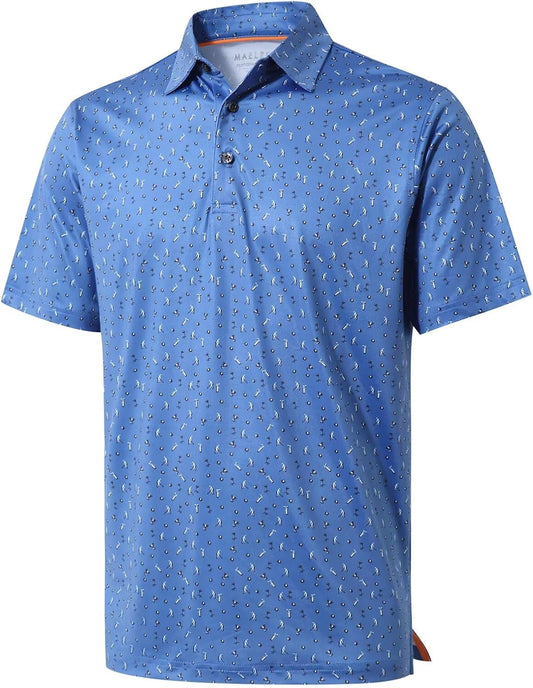 Golf Shirts for Men Dry Fit Short Sleeve Print Performance Moisture Wicking Polo Shirt