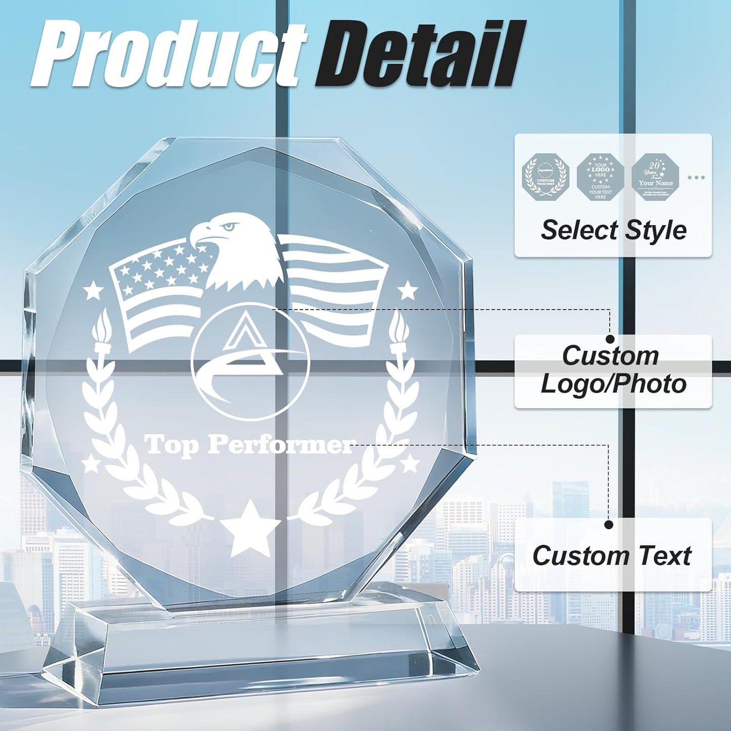 Personalized Crystal Trophy - Customizable Trophy Award with Name/Logo/Text for Retirement Plaque Employee Recognition Trophies