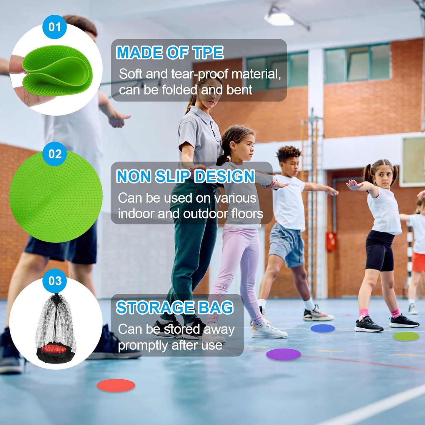 PATIKIL 4 Inch Poly Spot Markers, 12Pcs Non Slip Rubber Floor Dots with Storage Bag Flat Agility Cones for Sports Training Basketball Football