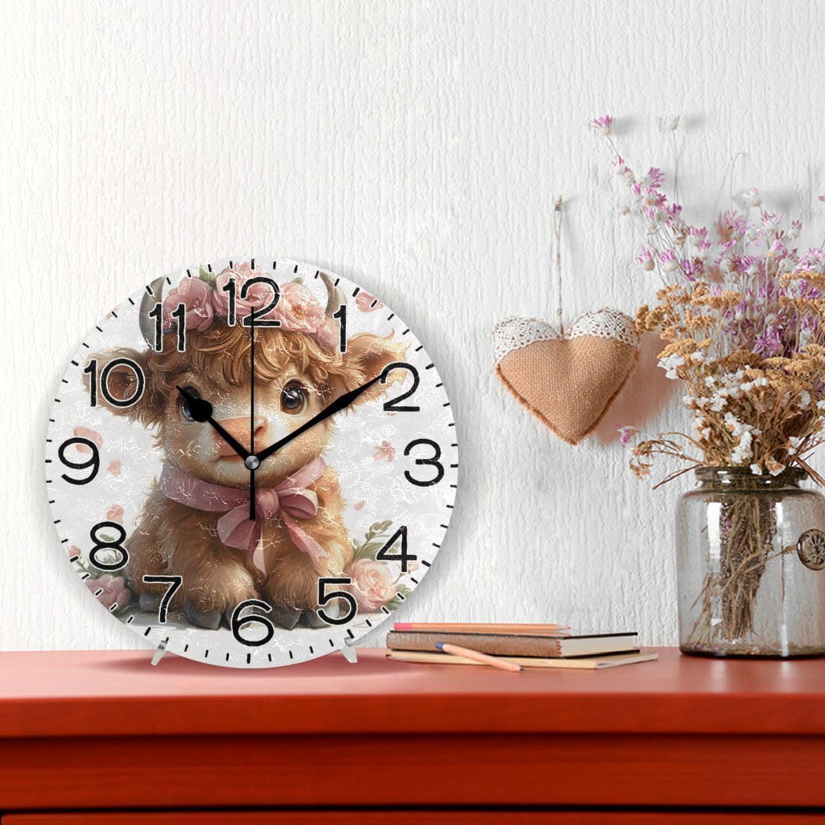 ALAZA Cute Highland Cow Wall Clock Battery Operated Non Ticking Silent Quartz Analog Rustic Farmhouse Round Clock Retro Decor for Home Kitchen Living Room Bathroom41
