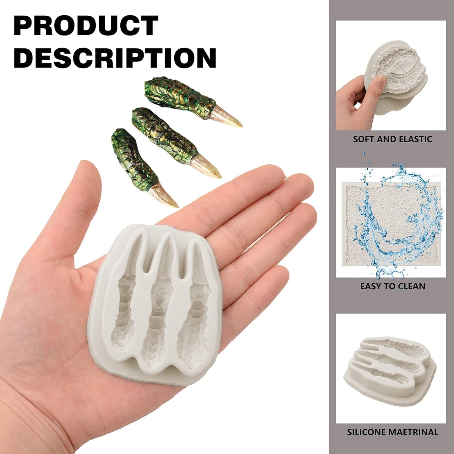 Dragon Fondant Molds (3 Pack), Silicone Dragon Eyes Dinosaur Claws Skin Candy Mold for Baking Dragon Themed Christmas Cake, Chocolate, Cupcake Decoration, Polymer Clay, Resin, Gypsum