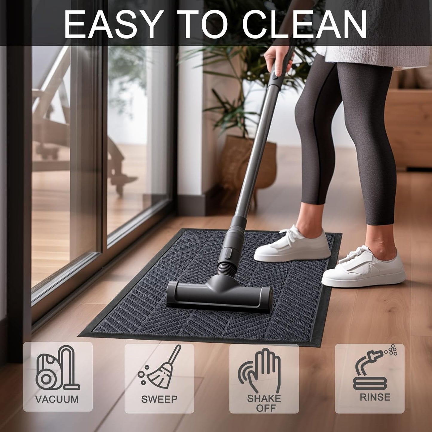 Front Door Mat 47"x32" Indoors Outdoors Welcome Mats, Waterproof Non-Slip Rubber Backing Heavy Duty Doormat Outside Entrance, Low Profile Entryway Rugs Floor Mat for Patio, Pattern A Grey