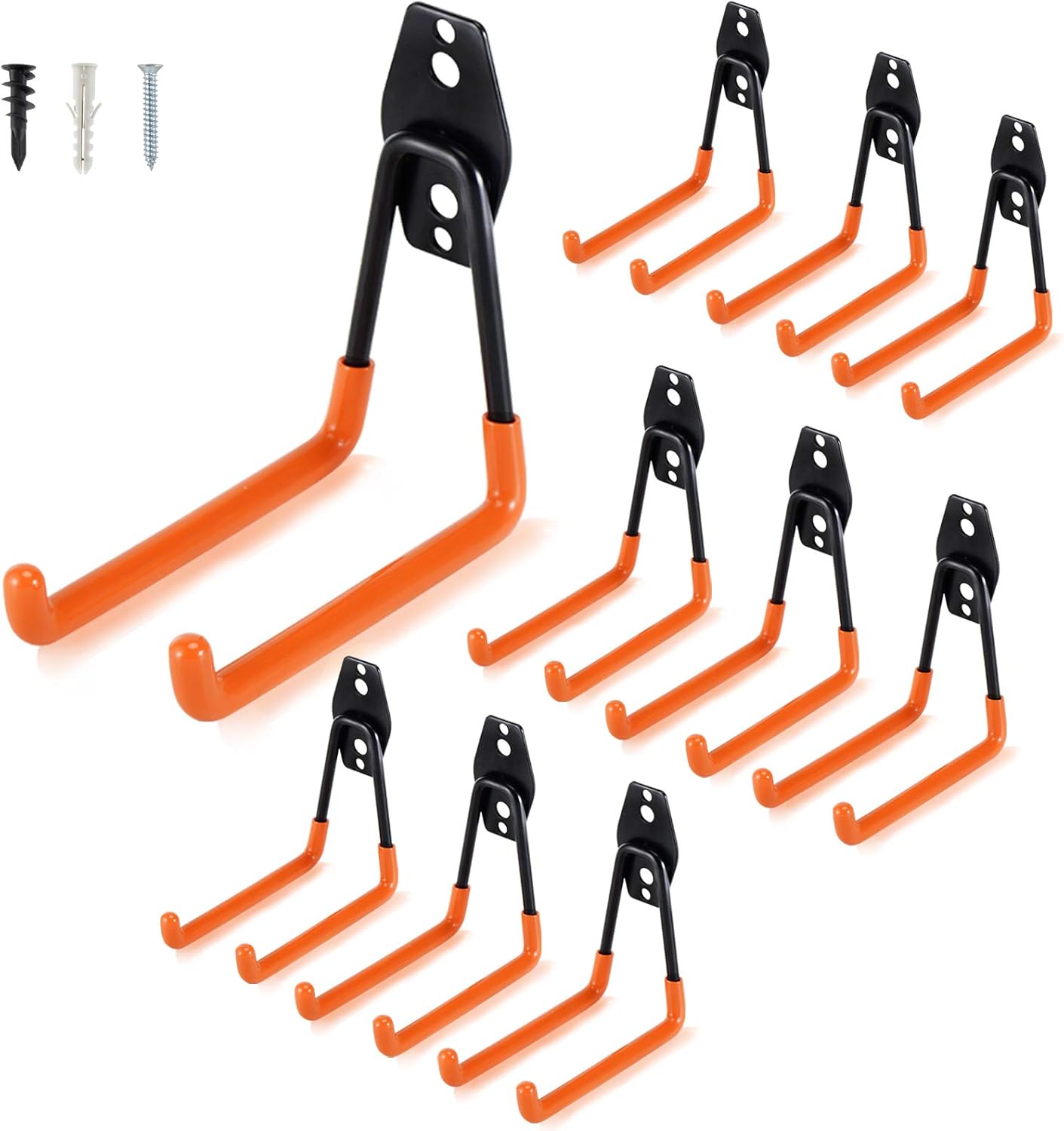 Aoben Heavy Duty Steel Garage Storage Hooks - Utility Tool Hangers and Combinable Wall Mount Hooks for Organizing Ladder, Hold Chairs, Heavy Tools (Medium U, 10 Pack)