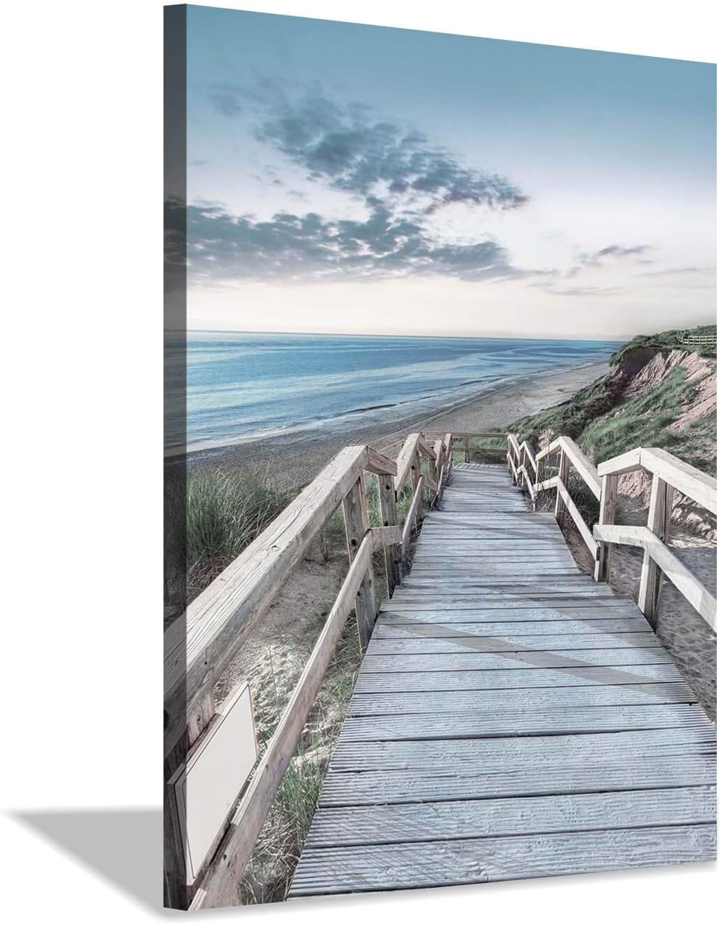 Beachside Wooden Path Wall Art: Bridge Boardwalk Stair Graphic Art on Wrapped Canvas for Wall Decor (18''x24'')